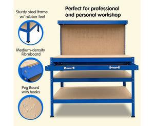 Work Bench 3-layered Shelf With Drawer Blue Kartrite