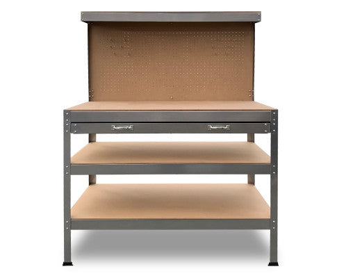 Work Bench 3-layered Shelf With Drawer Silver Kartrite