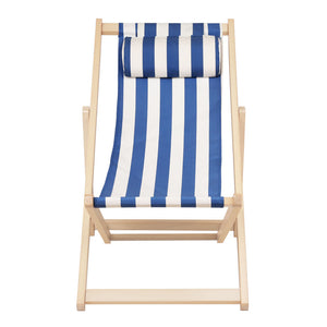 Gardeon Outdoor Folding Deck Chair Wooden Blue & White Stripe