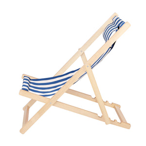 Gardeon Outdoor Folding Deck Chair Wooden Blue & White Stripe