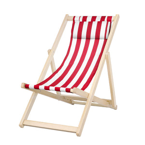 Gardeon Outdoor Folding Deck Chair Wooden Red & White Stripe